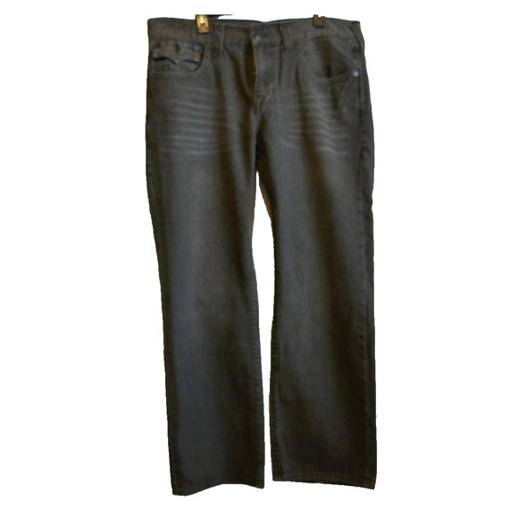 True Religion Mens Jeans 38 x 32 Gray Ricky World Tour Relaxed Fit Straight - Picture 1 of 16